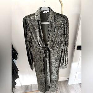 Ces Femme Velvet Green Open Front Duster (Cardigan)